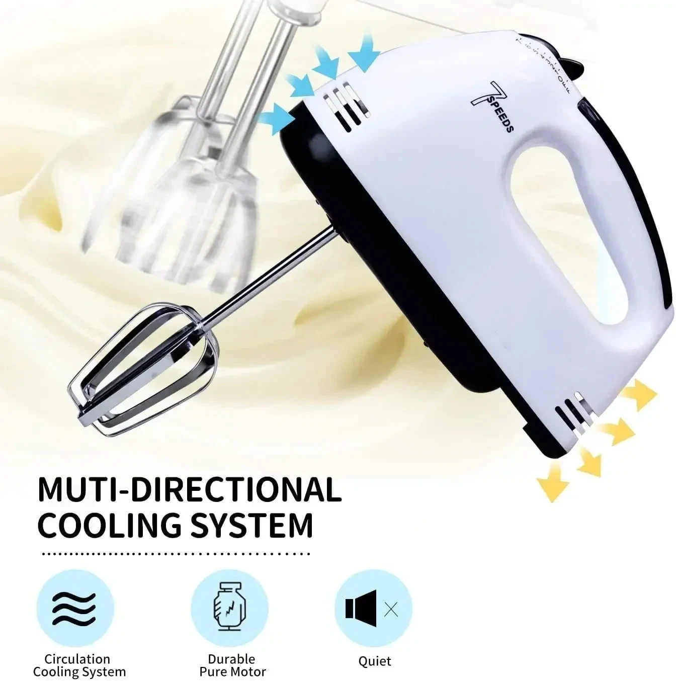 Electric Hand Mixer 7 Speed with Beaters & Dough Hooks Kitchen Cake Cream Mixer