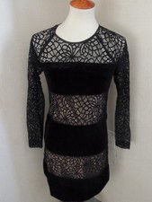 NEW ANTONIO MELANI Black Velvet Lace Nude Lined Women's Dress Long sleeve Sz 0