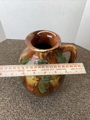SPLENDIDO VASO ceramica vintage DRYDEN ORIGINALE Arkansas firmato MCM fiamma verde oro - Foto 10 di 11