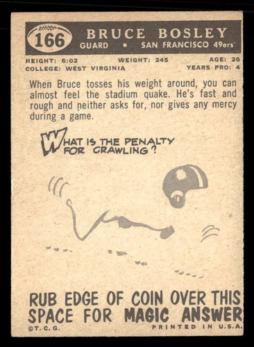 Bruce Bosley 1959 Topps Rookie Card #166 San Francisco 49ers - 第 2/2 張圖片