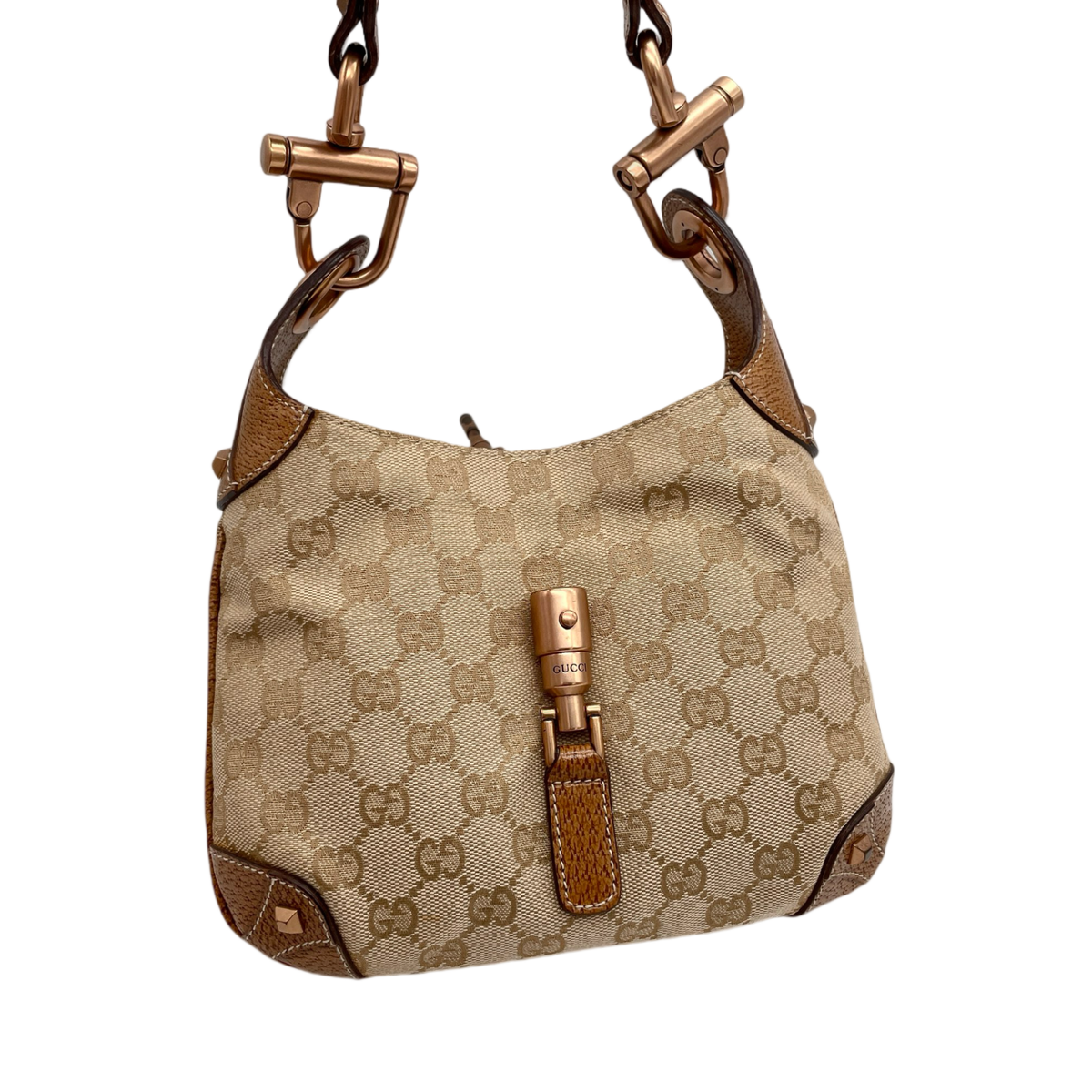 RAREAuth GUCCI GG Canvas Jackie PM Shoulder Bag Brown & Gold | eBay