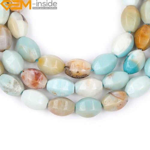 Natural Gemstone Olivary Green Amaznoite Beads For Jewelry Making 15" Necklace - Picture 6 of 26