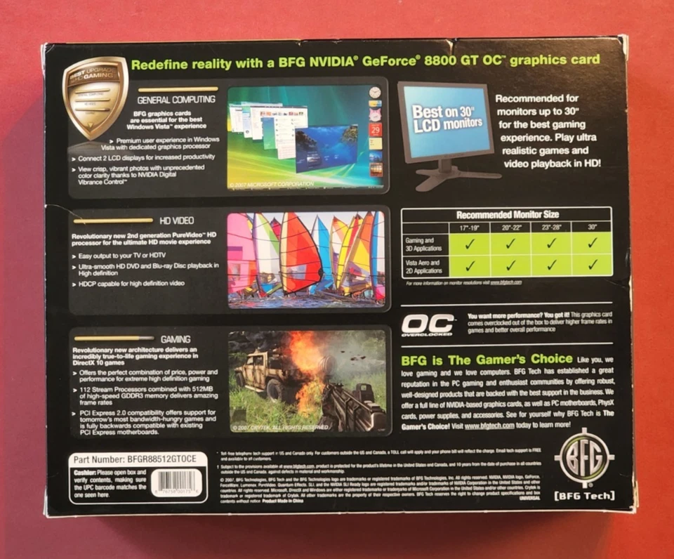 BFG Tech nVidia GeForce 8800 GT OC 512MB GDDR3 PCI-Express 2.0 x16 Graphics Card - Image 2 of 4