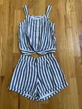 EUC Abercrombie Kids Girls Blue Striped Tank / Shorts Set Size 11/12