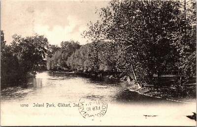 Postcard IN Elkhart Island Park St. Joseph River Bridge Rotograph UDB 1905 K72