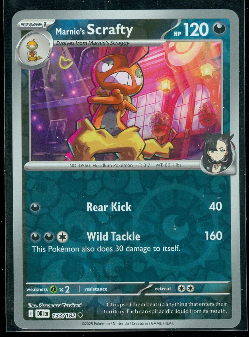 Pokemon MARNIE'S SCRAFTY 133/182 - Destined Rivals - Rev Holo - MINT