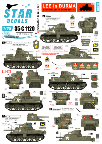 Star Decals 1/35 Lee in Burma: British M3 Lee in Burma 1944-45 decal 35C1120 x - Picture 1 of 2
