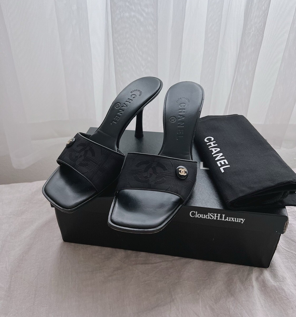 Auth Chanel Vintage Classic CC Logo Black Mules - Size 37.5 | eBay