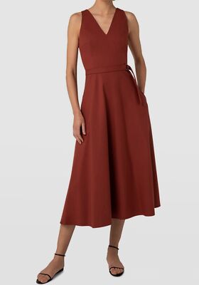 $1290 Akris Women's Red D-Ring Belted V-Neck Sleeveless Midi Wrap Dress Size 10