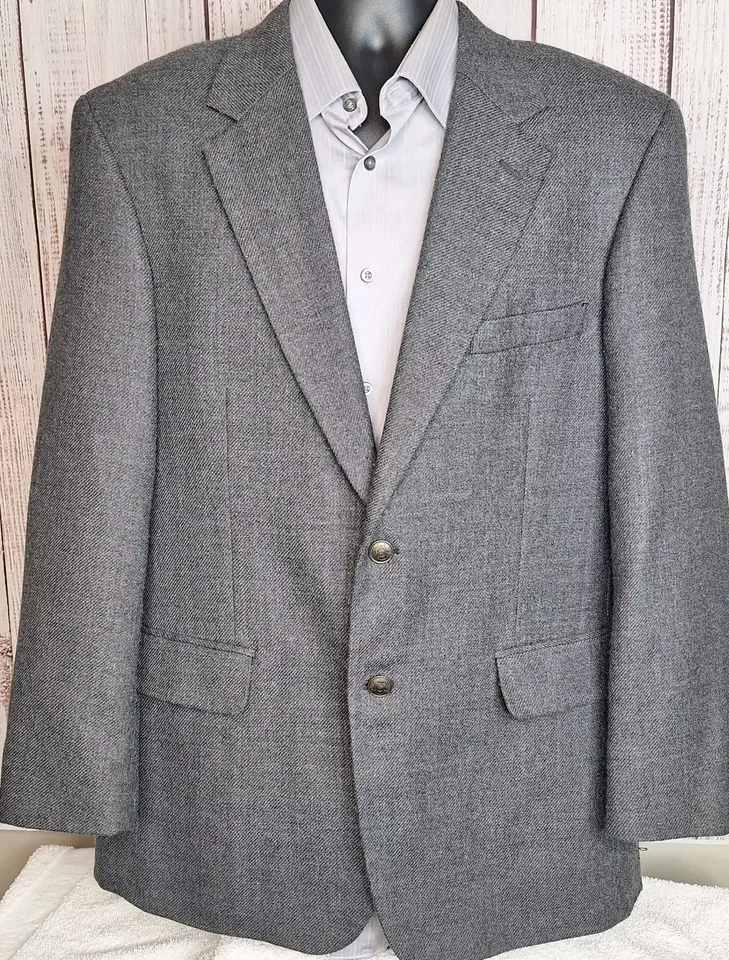 Chaqueta Blazer Saville Row Para Hombres 42R Gris Lana de Cordero Suave Tweed Bronce Botón Foto 3 de 4