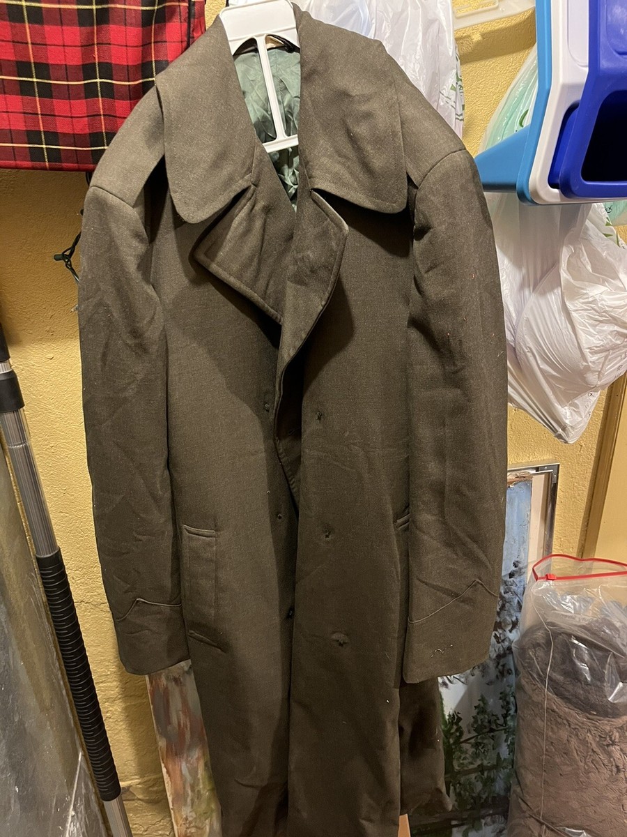 Vintage 60s Military Green Gabardine Wool Overcoat 38 R Marines