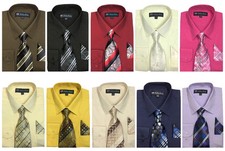 Fortino Landi Men's Dress Shirt with Tie Handkerchief 21B multi-Color