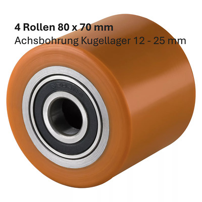 4 Stk. Rolle Hubwagen Polyurethan / Stahl 80 x 70 mm, Gabelrolle, preiswert