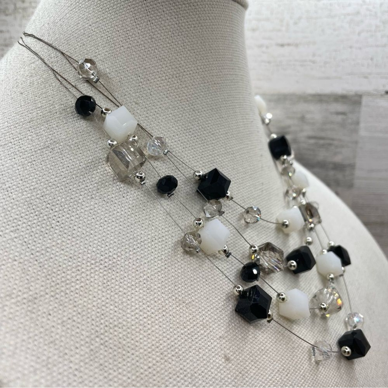 Beautiful Unsigned Floating Black White Glass Bea… - image 3