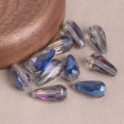 10pcs Teardrop Shape 16x8mm Faceted Cut Colorful Plated Crystal Glass Loose Bead - Foto 10 di 17