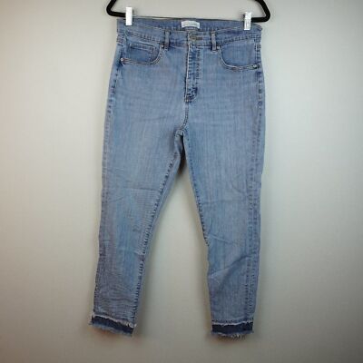 Loft High Rise Light Wash Skinny Two Toned Raw Hem Jeans Size 31/12