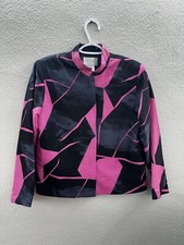 Silk Club Womens Jacket Size Petite Small Silk Black And Pink Zip Up