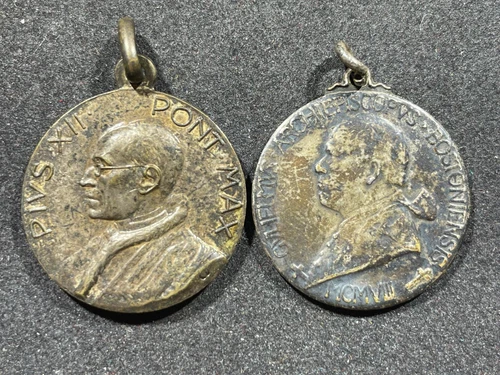 Lot of x2 WW2 / WWII Era Military Army Navy Sterling Silver Religious Pendants