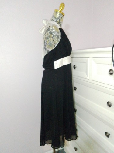 Vintage Rockmans Ladies Black White Chiffon Cocktail Party Halter Dress Size 12 - Picture 2 of 10