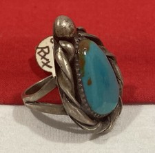 Vintage NAVAJO NATIVE AMERICAN 925 Sterling Silver Turquoise Stone RING SIZE 8