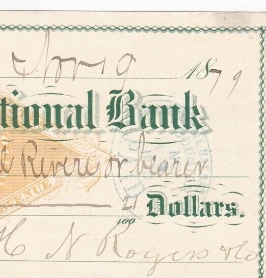 KAPPYSCOINS W7827 1879 FANEUIL HALL NATIONAL BANK BOSTON PAID & CANCELLED CHECK - Image 3 of 4