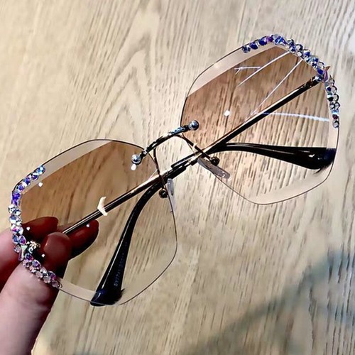 2022 Luxury Rhinestone Shades For Womens Fashion Oversized Rimless Sunglasses☆ - Picture 27 of 29