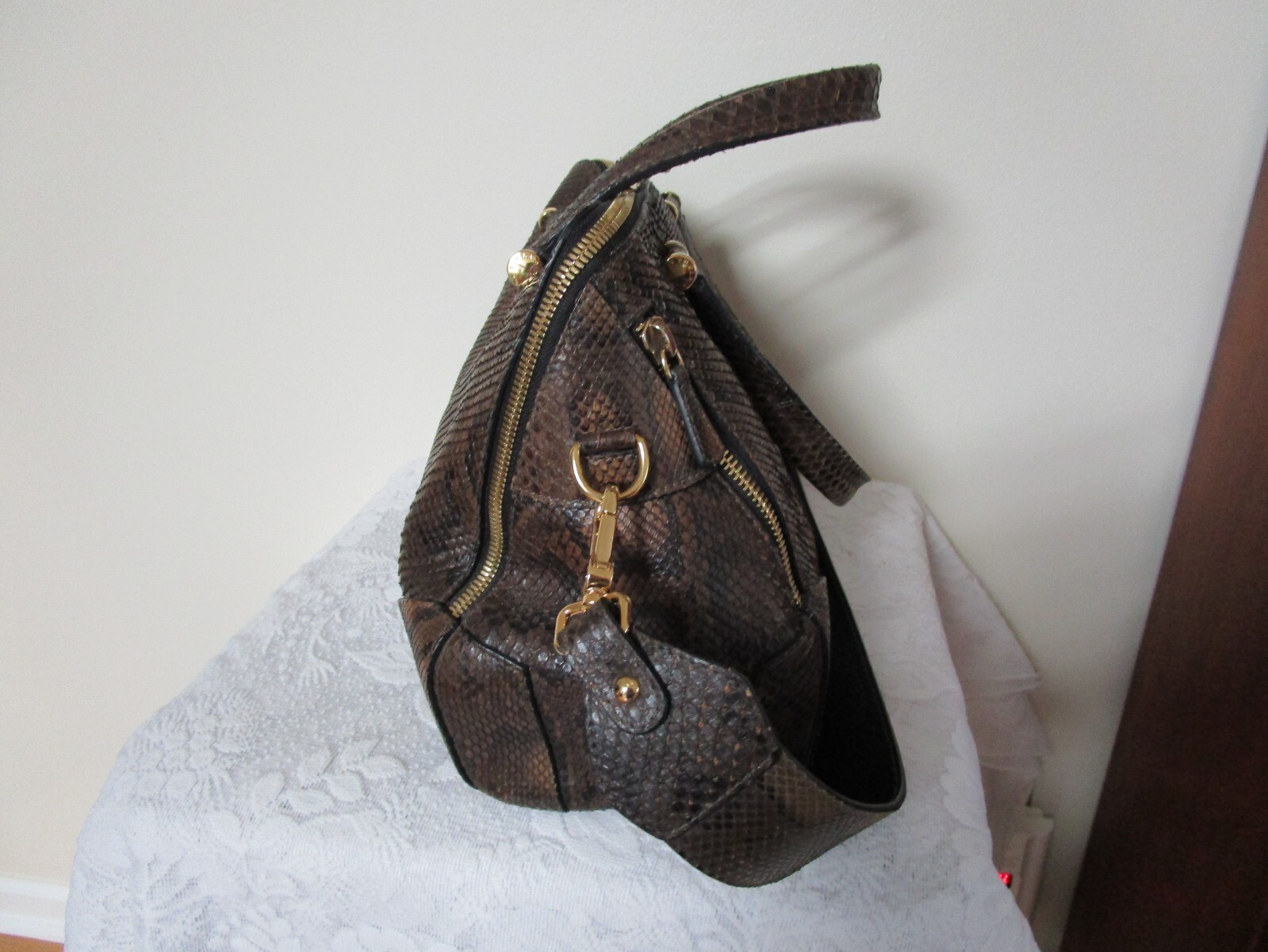 Vintage Furla Python Brown Leather Large Satchel … - image 3
