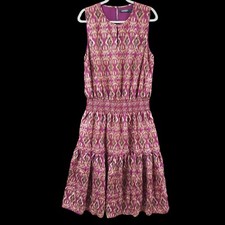 Lauren Ralph Lauren Dress Women's XL Purple Pink Smocked Waist Sleeveless Midi