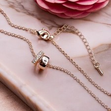 Dainty Silver Pave Crystal Ring & Polished Ring Pendant Cable Chain Necklace UK