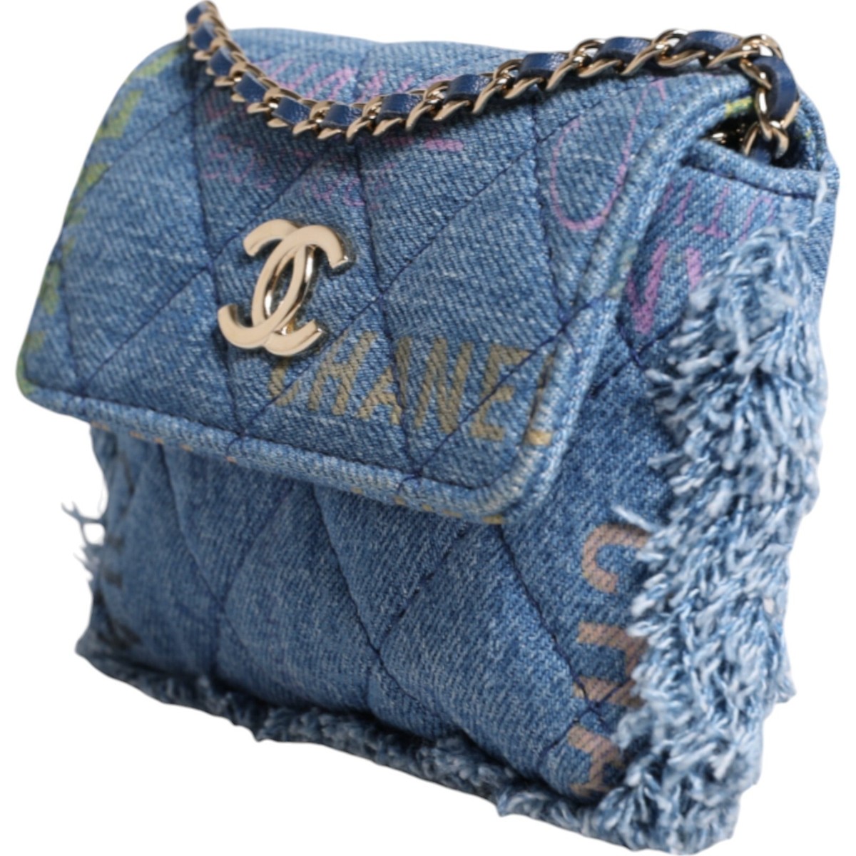CHANEL Denim Mood Flap Micro Bag Logo Printed Fringed
