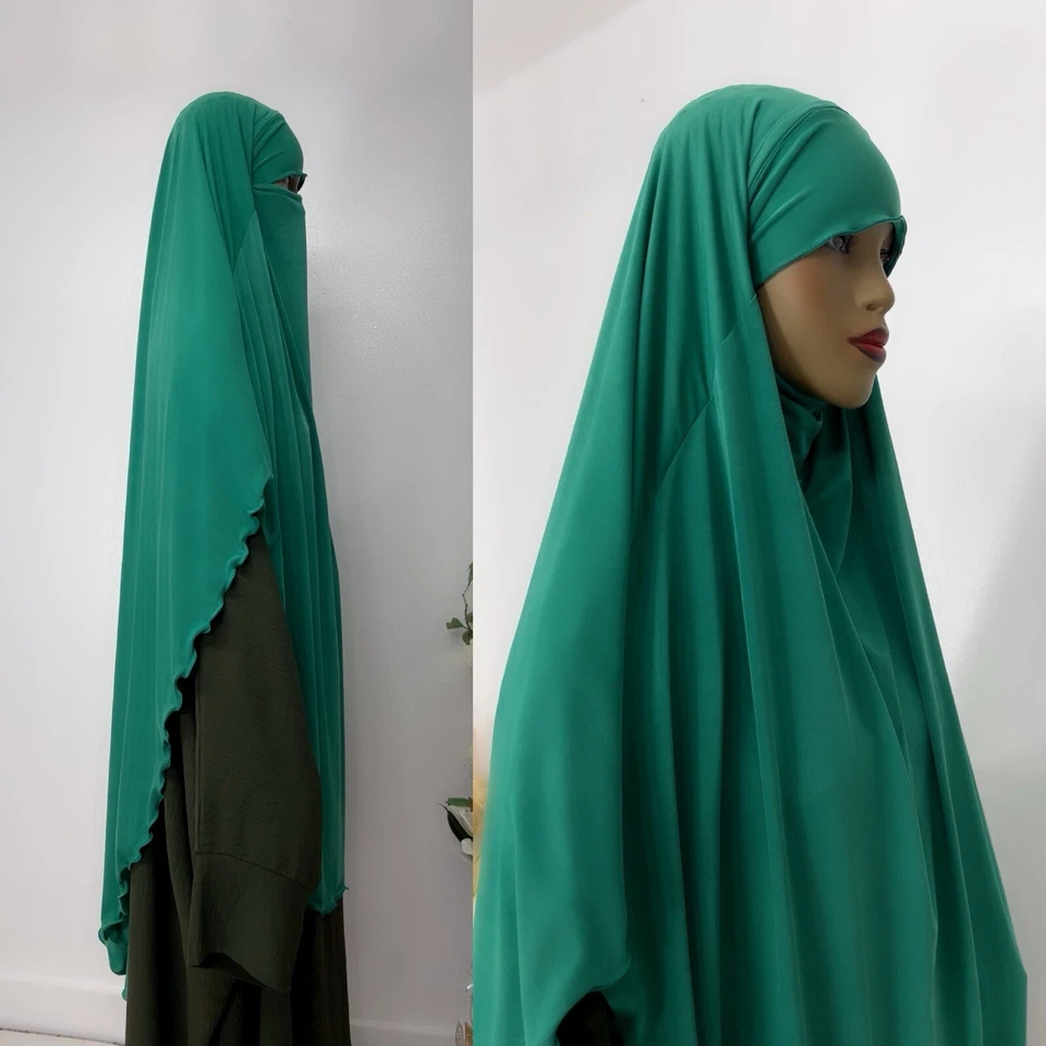 Capa Larga Verde Hijab Niqab Hombros Cortos Bordes Rizados Lazo Atrás Lycra Talla Libre Foto 2 de 4