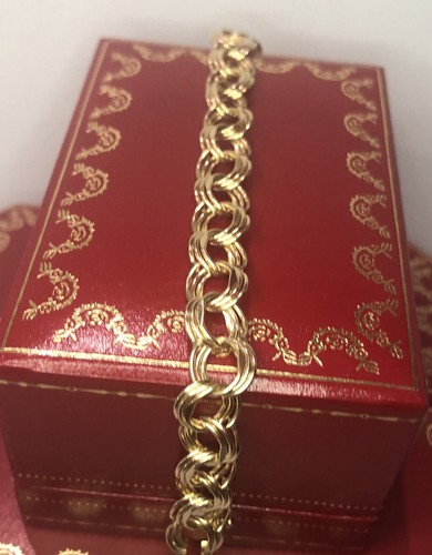 Bracciale oro giallo 14 kt doppia tripla maglia intrecciata cordino catena 14 grammi 7,5” - Foto 7 di 15
