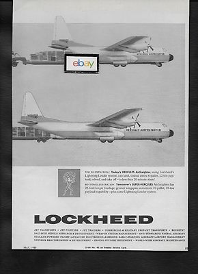 LOCKHEED AIRCRAFT HERCULES AIRFREIGHTERS 2 SIZES 6 OR 19 PALLETS 1959 AD