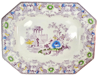 Cleopatra Mulberry Transferware Platter Polychrome Francis Morley Huge Antique