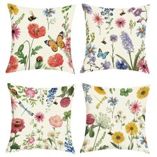 Spring Summer Red Flowers Throw Pillow Covers 18x18 Inch Set of 4 Colorful Ga...