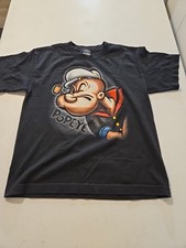 Vintage 90s Y2K Popeye The Sailor Man Cartoon Big Face T-Shirt Large Black 1213