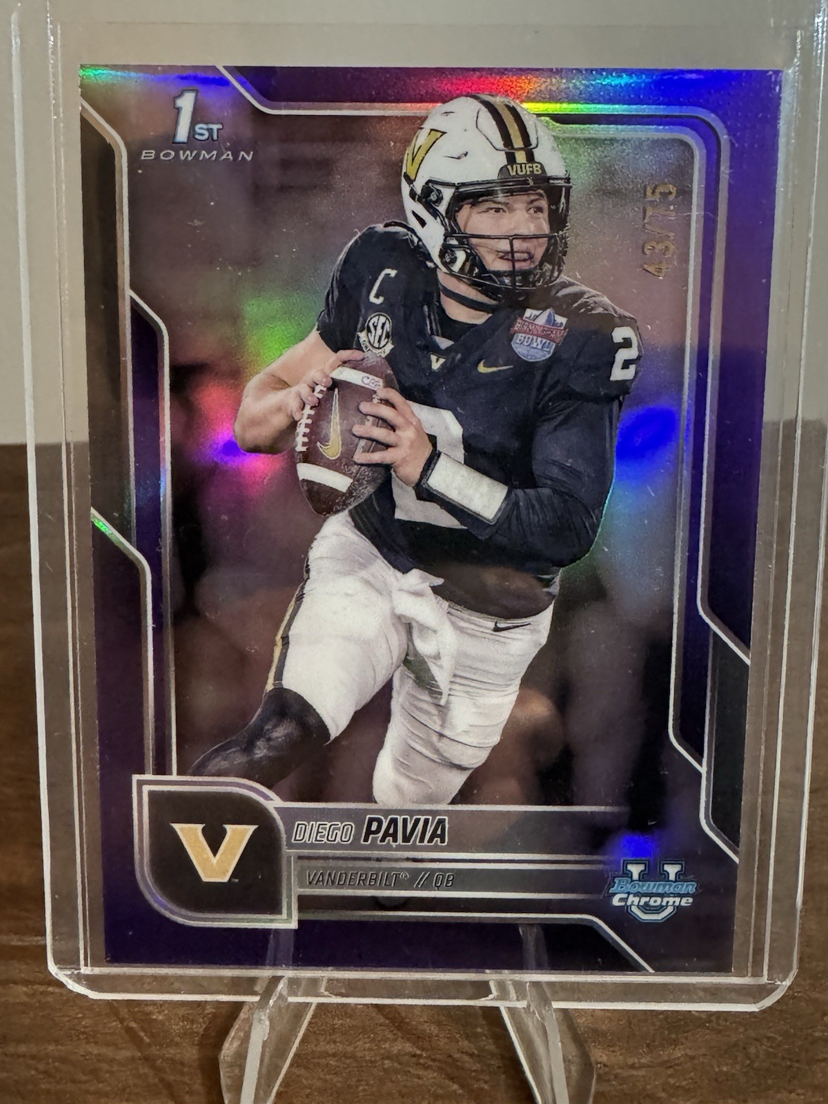 Diego Pavia 2025 Bowman U University Chrome 1st True Purple /75 #190