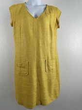 Talbots Yellow Textured Basketweave Shift Dress Sz: 18 Mod Career Church