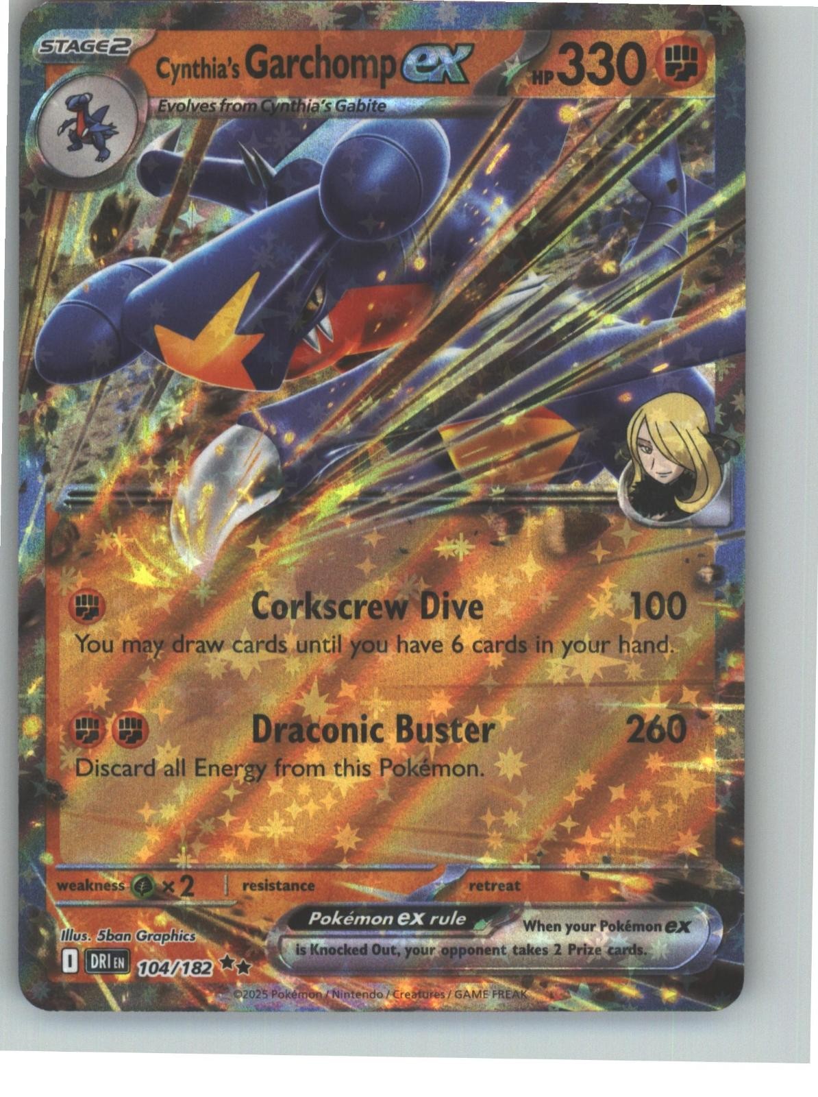 CYNTHIA'S GARCHOMP EX 104/182 Destined Rivals Pokemon Holo NEAR MINT