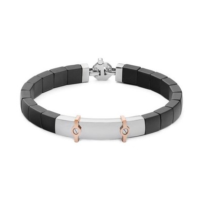 BARAKA BR382031ROCN220002 Men's Rose Gold White Diamond Bracelet SZ. 8.6''