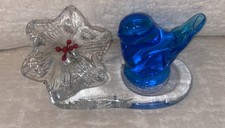 VTG Bluebird Of Happiness w/Clear Flower Signed Leo Ward Glass Figurine 1994 VGC