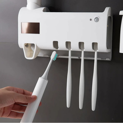 UV Light Sterilizer, Toothbrush Holder, Cleaner & Automatic Toothpaste Dispenser