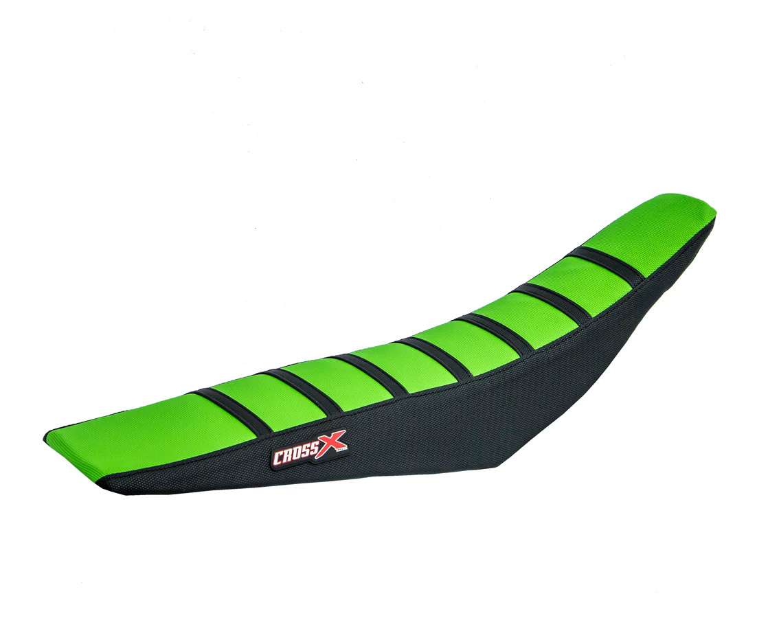 Housse de selle Kawasaki KX vinyle premium vert et noir à bandes