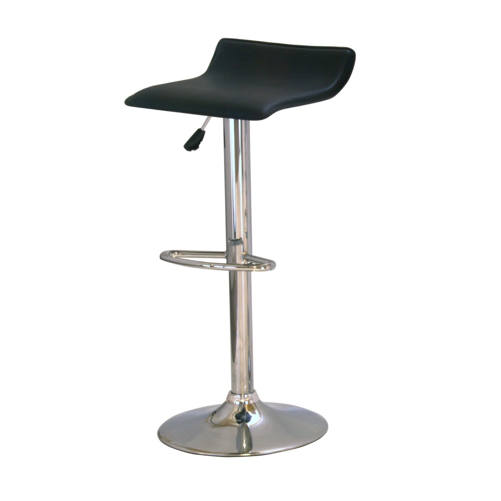 Bar Stools Black Leather Small Swivel Adjustable Seat Chrome Low Back Pack of 2