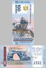 Galapagos 100 Sucres Souvenirschein 2025 Meerechse UV Hologramm
