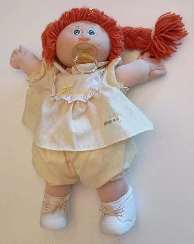 Vintage Cabbage Patch Kids Doll With Red Yarn Hair, blue Eyes, Original Dress,