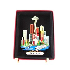 Seattle Washington Ornament City Skyline Space Needle Ferry Whale Color Brass