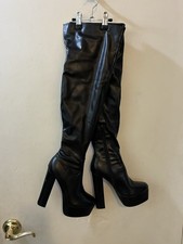 Womens Black Over-the-Knee Platform Block Hee...