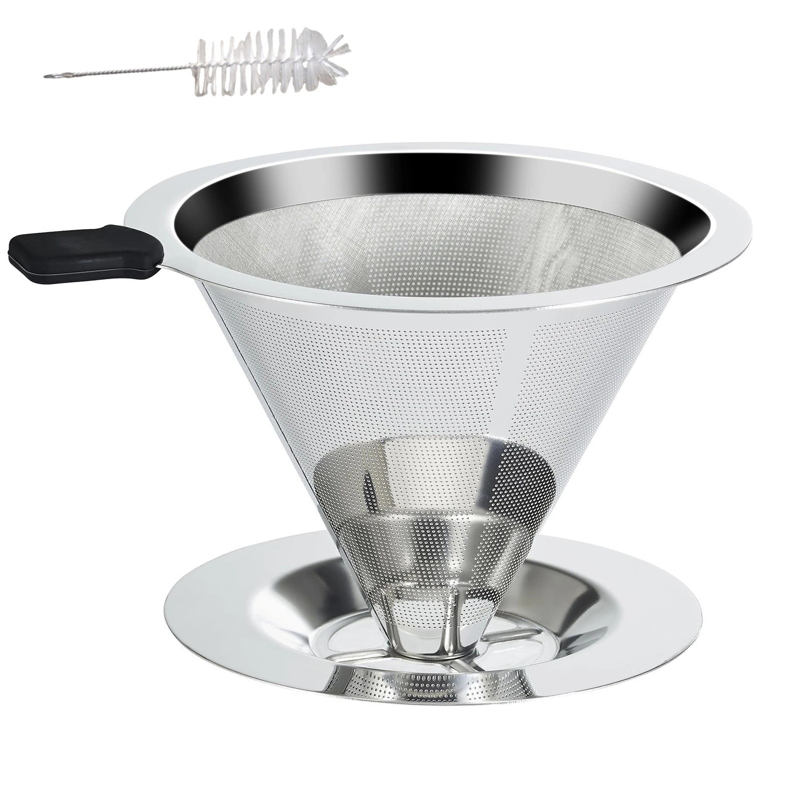 Paperless Pour Over Dripper 304 Stainless Steel High Density Filter Retains Oil