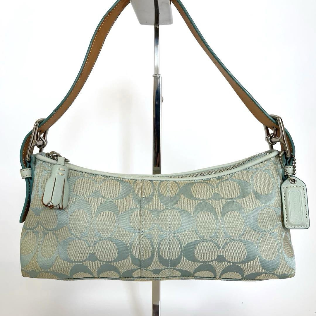 Coach 6371 Hamptons Signature Demi Baguette Bag Canvas Leather